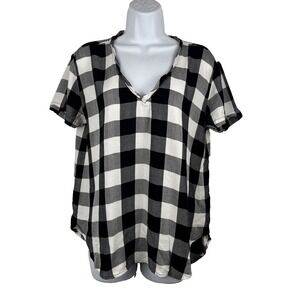 Chelsea & Violet Gingham Top Medium Black & White Check High‎ Low Short Sleeve